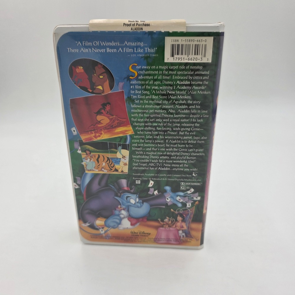 Walt Disney Aladdin VHS Black Diamond Classic 1662 Home Video 1993 Clamshell - Picture 3 of 6